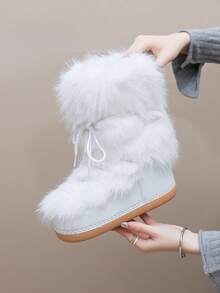 Women's Warm Snow Boots, Lace-Up Ski Boots, Autumn/Winter - White - View 2