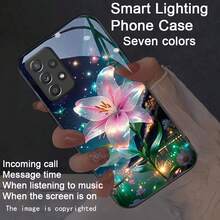 Fashion Voice Control Luminous Phone Case For IPhone 16 Pro Max 15 14 13 12 11 With Pink Lilies Bloom Quietly And Colorfully And Smart Design - 黑色 - 查看 2