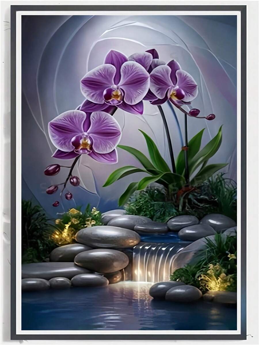 1 件钻石画套装 - 兰花艺术，5D 全钻钻石画套装，成人家居墙面装饰刺绣拼图工艺品。父亲节、母亲节、情人节的完美礼物，无框