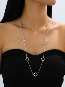 1 pieza Collar de metal dorado minimalista y versátil con trébol hueco largo para mujeres