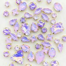1 Pack Of Approx. 50pcs Gold & Light Purple Acrylic Sew On Rhinestones, Mixed Shapes Metal Claw Sewing Gems, Silver - Gold Base Mocha Light Purple 50pcs - View 7