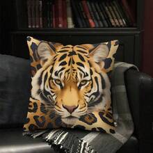 TOPSSCTR 1 pieza, Funda de almohada con diseño contemporáneo de tigre y leopardo - 17.7 pulgadas, tela de poliéster de piel de melocotón, funda de almohada estampada con vida silvestre por un solo lado - Funda decorativa para cojín de sofá - Tema animal - Para decoración de sala de estar y dormitorio - Ideal para amantes de los animales, sin relleno de almohada