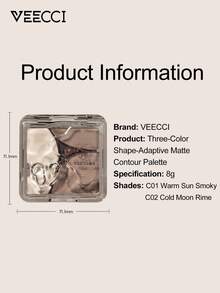 VEECCI Matte Contour Palette With Three-Color Layering, 3D Dimensional Contouring And Natural Shadow Effect, Contour Powder Palette, Shadow Palette,Easily Creates A Refined, Slim Face - C01 Warm Sun Smoky Shade - View 9