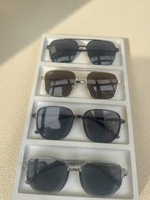 1/2/3/4 Pairs Combo, Men's Square Luxury Fashion Glasses, Metal Frame Design, Single Pair Comes With 1 Elegant Glasses Case, & Versatile, Attracts All Eyes. For Daily Life, Beach, Driving And Outdoor Travel Accessories, Also Provides UV Protection.