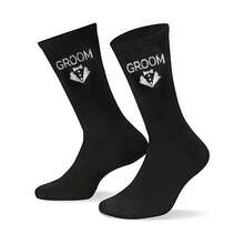 Bộ 5 đôi tất đen in chữ và họa tiết cho nam, làm từ vải dệt kim Polyester và Nylon, dày dặn, phù hợp cho phù rể, chú rể, cha chú rể trong tiệc cưới, mùa thu - màu đen - Xem 9