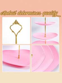 1 件甜点纸杯蛋糕架，3 层纸杯蛋糕架，适用于茶会/生日/婚礼，塑料分层托盘，带金属杆 - 粉色 - 查看 5