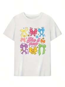 Camiseta informal estampada para mujer - 100 % algodón suave, estampado moderno, corte holgado: perfecta para cualquier look informal de diario. - Blanco - Ver 3