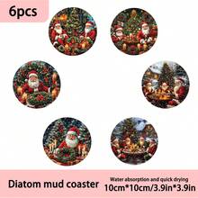 1 set/4 pièces/6 pièces/300 pièces Dessous de verre en boue de diatomées avec motif Père Noël et cadeaux, dessous de verre à café, décorations multioccasions pour la maison et le restaurant, cadeaux quotidiens, décorations de table, décorations quotidiennes, décorations de fête à thème