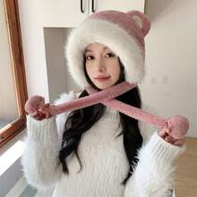 1 pieza Gorro de orejeras de peluche de oso lindo, cálido y acogedor para otoño/invierno, forro acolchado, diseño versátil