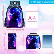 3件套儿童背包，16英寸可爱猫咪图案小学背包，幼儿园书包和午餐盒 - 雙肩背包 - 查看 3