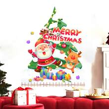 Cartoon Weihnachtsmann Wandaufkleber, geeignet für Weihnachtstür Aufkleber, Schlafzimmer, Wohnzimmer, Arbeitszimmer, Weihnachtsbaum Dekorationsaufkleber, selbstklebende Wandaufkleber, Feste, Partys, Atmosphäre, Dekoration