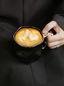 1pc Handmade Silver-Plated Ceramic Wavy Mug, Suitable For Latte, Coffee, And Milk Tea At Home Or Office