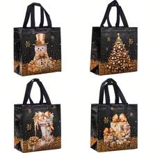 4/8/12 pièces Sacs-cadeaux de Noël festifs - Bonhomme de neige, sapin et motif chaussette, noir et doré avec anses, sacs fourre-tout en non-tissé pour fêtes de Noël, sacs-cadeaux de Noël