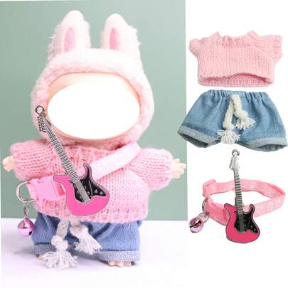 For Labubu, Sweater, Jeans, Guitar Decor Set, Fashion Accessories, Christmas, Halloween, Holiday, Birthday Gift (Excluding Plush Doll)