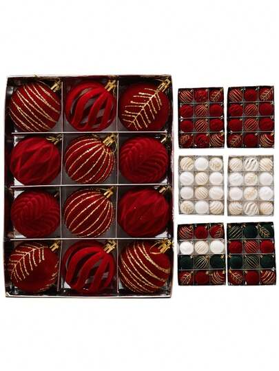 12pcs Christmas Balls Ornaments - Plush Flocked Hanging Balls For Holiday Decor, Plastic - Festive Decoration Pendants For Xmas, Festivals Decor, Room Decor, Home Decor, Offices Decor, Theme Party Decor, Christmas Decor, Christmas Balls Christmas Decorations Winter Christmas Decorations Home Christmas Gifts Christmas Decor