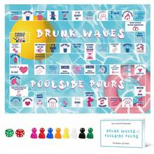 DRUNK WAVES POOLSIDE POURS- Game Night Drinking Party Game – 8 Fun Accessories + 2 Dice For Lively Interaction Ideal For 2-8 Players – Perfect For Bachelor Bashes, Bridal Celebrations & Graduation Gatherings