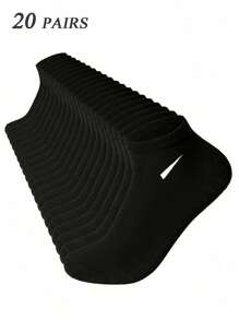 10 Pairs/20 Pairs Unisex Black Casual Sports Short Socks, Minimalist Couple Socks, All Season - Black - View 5
