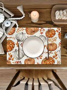 1/4/6/8Pcs Fall Placemats 12x18 Inches, Pumpkin Maple Leaves Orange Autumn Seasonal Farmhouse Burlap Indoor Outdoor Table Mats Decorations For Home Party - Orange - View 4