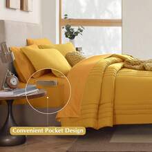 Solid Comforter Set - 7 Pieces Bed In A Bag Bedding Sets With Comforters, All Seasons Down Alternative Comforter With Sheets, Pillowcases & Shams - Bright Yellow - 查看 2