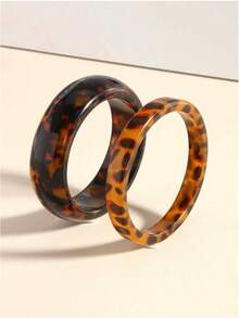 1pc/2pcs Set Retro Energetic Resin Leopard Print Acrylic Thick & Thin Round Bangle Bracelet, Suitable For Daily Wear, Party, Banquet - Leopard Print Bracelet - View 1