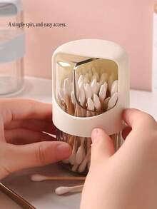 Rotating Cotton Swab Holder With Lid, Round Desktop Cotton Swab Box, Plastic Makeup Remover Pad Storage Box, Transparent Toothpick Holder