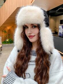 قبعة نسائية من نوع Trapper بألوان متباينة، محبوكة بسمك مناسب للطقس العادي والأنيق، متعددة الاستخدامات مناسبة للخارج والتزلج والدراجات والسفر والحفلات والاستخدام اليومي في فصلي الخريف والشتاء