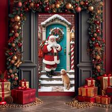 1pc Christmas Door Banner Decoration, Cartoon Santa Claus And Puppy Design, Suitable For Ordinary Doorways, Perfect For Winter, Christmas And New Year Celebrations, Home And Outdoor Holiday Decorations