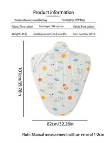 1 buc. Pătură de bumbac, potrivită pentru bebeluși cu vârsta de 0-2 luni, dublu strat din bumbac pur, primăvară/toamnă/iarnă, sac de dormit anti-vânt pentru nou-născuți, ușoară