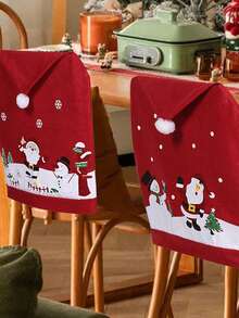 1pc Christmas Non-Woven Fabric Chair Cover, Home Decor Santa Claus Doll Chair Slipcover, Suitable For Hotel, Mall, Home, Living Room, Christmas Holiday Decoration