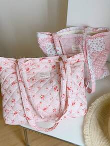 1个花卉印花拼接女士优雅休闲手提包，大容量单肩包，适合工作通勤旅行日常必需品收纳，可装手机、钱包、平板电脑、充电器、化妆品等，是送给朋友的好礼物。 - 彩色 - 查看 3