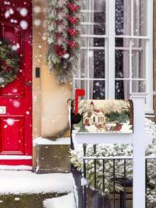 45*52厘米圣诞复古雪景马车图案邮箱罩，装饰性邮箱罩，冬季假日农舍花园户外装饰 - 彩色 - 查看 1