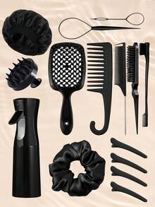 10pcs Hair Styling Tool Kit, Includes Spray Bottle, Sleep Cap, Hair Ties, Styling Comb, Volumizing Brush, Wide-Tooth Comb With Hook, Scalp Massage Shampoo Brush, Tail Comb And Flip-Over Styling Tool, Essential Travel Hair Care Products And Accessories For Salon And Spa, Help Create Ideal Hairstyles - Multicolor - View 16