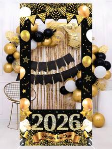 1件2026新年黑金气球拍照背景布，2026新年派对装饰道具，黑金气球图案，2026新年主题派对悬挂装饰横幅，2026新年快乐拍照道具，新年礼物，新年装饰用品，主题派对悬挂装饰，派对礼物 - 黑金氣球 - 查看 6
