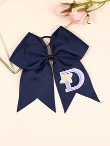 1 件海军蓝啦啦队蝴蝶结，适合女士女孩 A-Z 字母刺绣罗缎丝带蝴蝶结发带纯色字母花朵刺绣蝴蝶结发带优雅蝴蝶结松紧带休闲纯色蝴蝶结发绳啦啦队蝴蝶结橡皮筋女士发饰、马尾辫夹、发圈、发带、弹性发带、家居美容女士配饰礼品 - 藏蓝色 - 查看 25