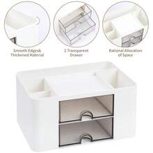 Desk Organizer With 2 Drawer, Plastic Desktop Pen Pencil Card Holder Storage Box For Files, Stationeries, Makeups, Lipsticks, Brushes, Lotions, Eye Shadows, Nail Polishes And Jewelries, For Desk, Bathroom, Vanity, For Valentine's Day Christmas Exquisite Small Gifts - 白色 - 查看 10