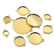 10pcs 8-30mm Inner Size Double Loops Stainless Steel Gold Color Pendant Cabochon Blank Base Tray DIY Accessories For Bracelet Necklace Earrings - Double Hanging Bottom Bracket - View 5