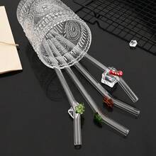 4 件可重复使用的圣诞设计玻璃吸管，长 20 厘米，耐用的厨房配件，适用于派对和鸡尾酒会，包括 1 个清洁刷