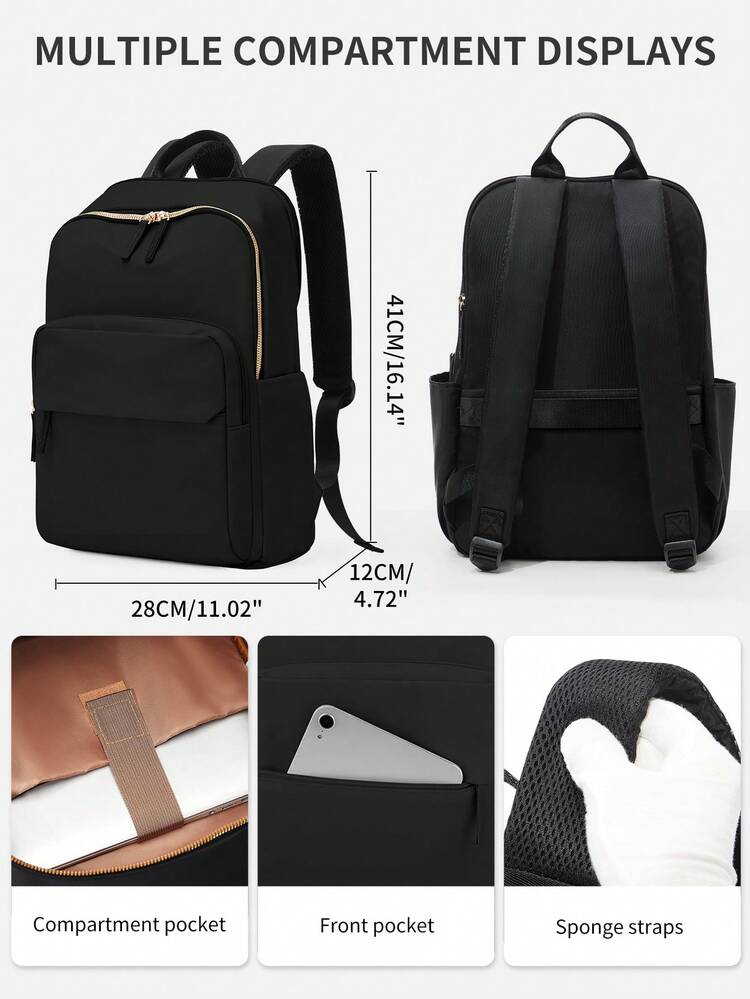 14/15 Inch Laptop Backpack For Women, Fashionable Waterproof Lightweight Backpack Suitable For Travel/Work/Business/ With Laptop Compartment, - Black - View 2