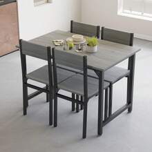 5-Piece Grey Dining Set Including Rectangular Dining Table Dining Chairs With MDF Top Metal Frame Space Saving Dinette Set For Dining Room, Apartment, Small Space - Grey - View 1