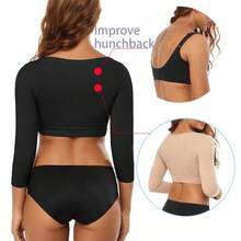 Arm Shaper For Women Posture Corrector Post Surgery Arm Lipo Compression Sleeves Slimming Arm Faja Front Closure Shapewear 3/4 Sleeve Crop Tops Black - màu đen - Xem 4