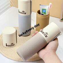 Juego portátil de 2 en 1 de cepillo de dientes y vaso enjuagador de plástico, soporte de cepillo de dientes de viaje práctico, material de PP