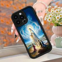 [Teléfono] Un teléfono premium de alta gama con un diseño de la Virgen María con un ojo y un patrón de escalera en negro mate oscuro. Compatible con los modelos 16, 15, 14, 13, 12, 11, 8 Plus, Pro y 16 Pro. Un regalo ideal para padres, amigos o parejas, sin importar el género. - Negro - Ver 5