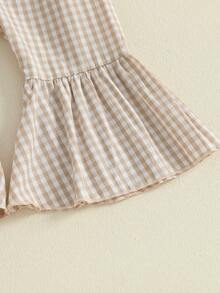 Sister Matching Outfits Long Sleeve Sweatshirt + Plaid Flare Pants Set Toddler Clothes - White - View 7