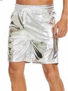Men's Metallic Shorts Shiny Rave Shiny Sparkly Shorts With Pockets - 銀色 - 查看 8