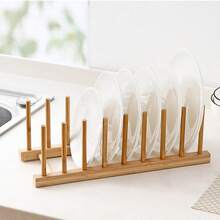 1pc Dish Storage Rack, Dish Rack, Kitchen Drainer, Kitchen Organizer For Plates, Dishes, Bowls, Cups, Pot Lids & Cutting Boards, Shelving, Home Kitchen Accessory - Wood Color - View 6