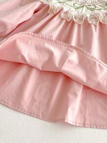 1 pieza Vestido casual cómodo de manga larga con cuello alto, bordado y con ribete de encaje en color rosa para niñas, otoño - Rosa Oxidada - Ver 2