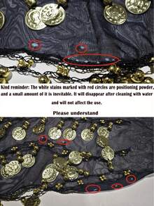 1 قطعة سلسلة خصر للرقص الشرقي، حزام خصر من شبكة معدنية للبدلة، حزام خصر بقطع معدنية ذهبية، بأسلوب بوهيمي - الأسود - مشاهدة 3