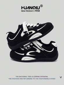 HUANQIU 2025 New Men's Shoes Men's Skateboard Shoes A Pair Of Fashionable Casual And High-Rise Breathable Home Office Outdoor Sports Shoes Multifunctional Lightweight And Comfortable Dexun Shoes Racing Shoes Casual Shoes Running Shoes Black And White Four-Season Shoes