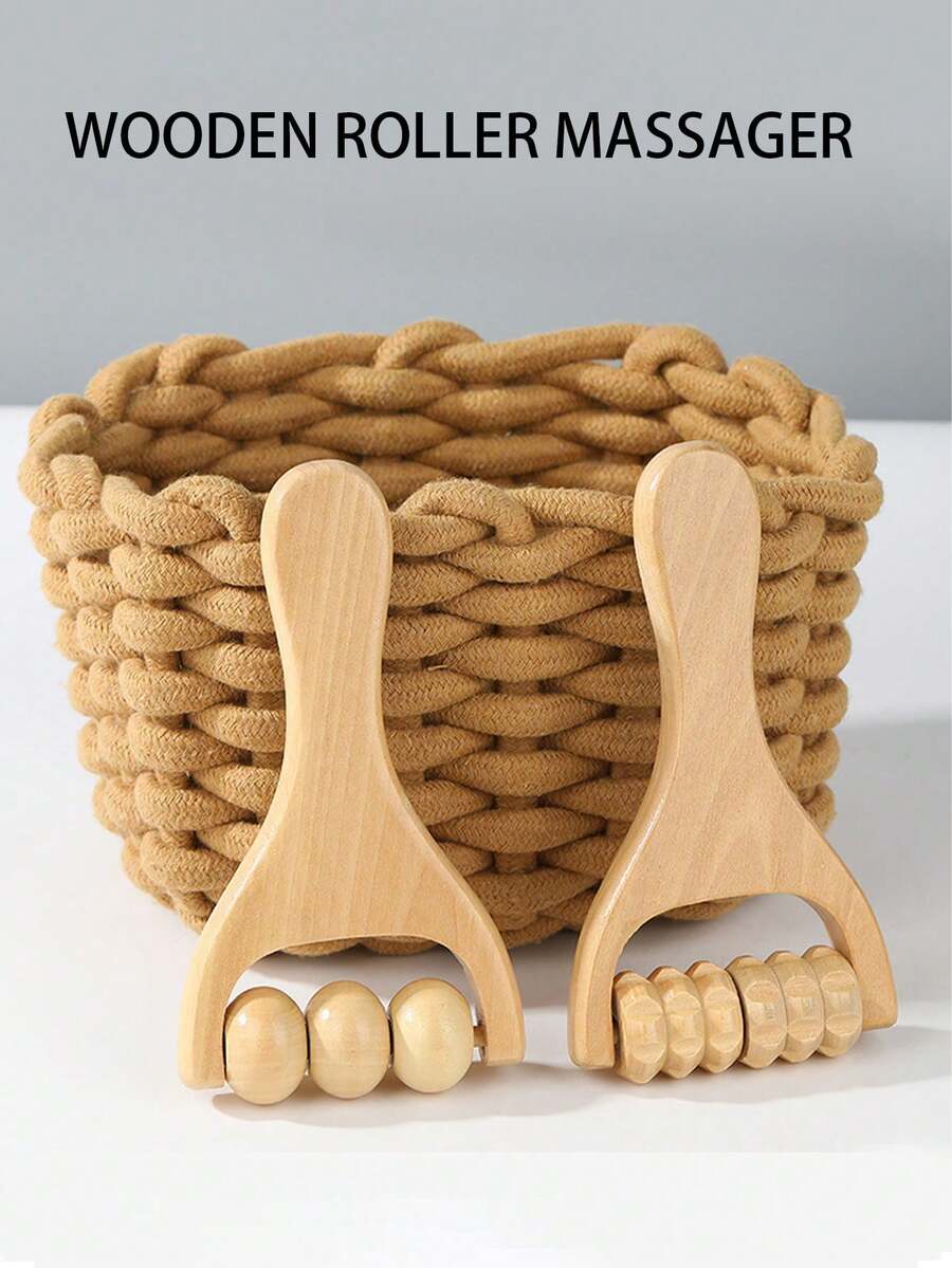 1/2-częściowy przenośny, ręczny, drewniany wałek do masażu, odpowiedni do odblokowywania meridianów i utrzymania zdrowia kręgów szyjnych, talii i nóg, do szkoły, na powrót do szkoły, w podróży, w podróży, w domu, w spa, do masażu, masaż, masażer, spa