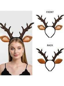 1 pieza Diadema con cuernos de ciervo, accesorio de disfraz de orejas de reno lindo para mujeres, adecuado para Navidad, fiesta de cosplay, regalo, diadema, aro para el cabello, diadema para mujeres, accesorios para la cabeza de atuendos de otoño - Multicolor - Ver 3